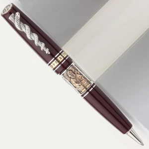 Marlen Ippocrate (Hippocrates) Ballpoint Pen | Silver Rod of Asclepius #Burgundy - Picture 1 of 5