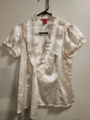 Blusa Sunny Leigh Mulher Marfim "Desert Dream" Manga Cap Babado Tamanho PEQUENO - Imagem 1 de 4