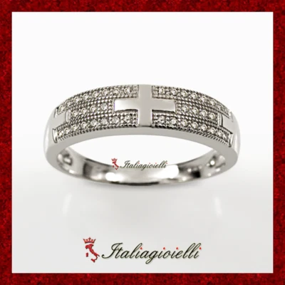 Imperiale Anello Croce Brillante in Argento 925 Rodiato Oro Bianco - Immagine 1 di 3
