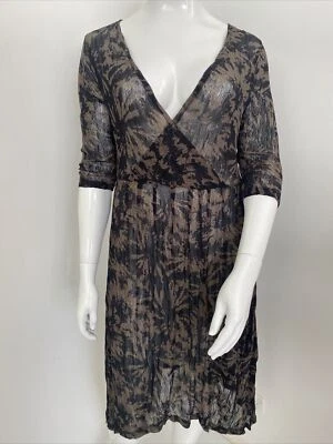 Flower The Label 18 Stretch Mesh Black/Brown Abstract Mock Wrap Dress - image 1 of 4