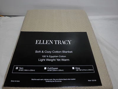 New Ellen Tracy 100% Egyptian Cotton Tan Twin Blanket 66x90 - Light Weight NIP - Image 1 of 4