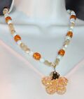 Emerald Empire Handmade Resin Flower Pendant & bead mix necklace