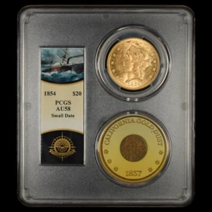 1854 $20 Small Date PCGS AU58 SS Central America with One Pinch of Gold - Picture 1 of 5