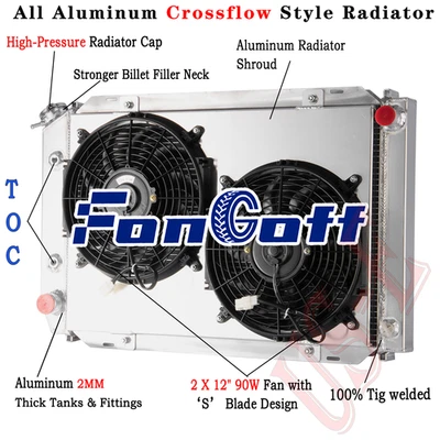 3 Row Aluminum Radiator Shroud Fan fit 79-93 Ford Mustang Lincoln Mark VII 5.8L - Изображение 1 из 4