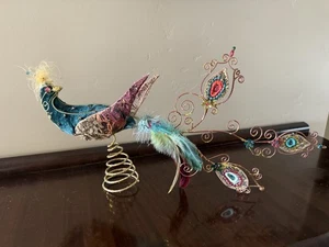 Pfauenfedern Christbaumspitze Vogel Gold Glitzer Draht Schmuck Türkis - Bild 1 von 5