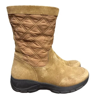 Lands End Womens Suede Quilted All Weather Mid-Calf Boots Black Side Zip 7 B - Image 1 of 4