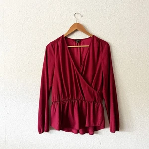 Ann Taylor Bluse Damen XS Burgund Wickel Oberteil Langarm Arbeit Business - Bild 1 von 5