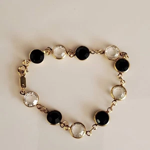 Pulsera Tenis Cristal Swarovski Chapada en Oro Cristales Negros y Transparentes Firmada por Cisne - Imagen 1 de 6