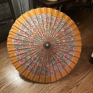 VINTAGE 1950's JAPANESE RICE PAPER BAMBOO UMBRELLA PARASOL OCCUPIED JAPAN - Picture 1 of 9