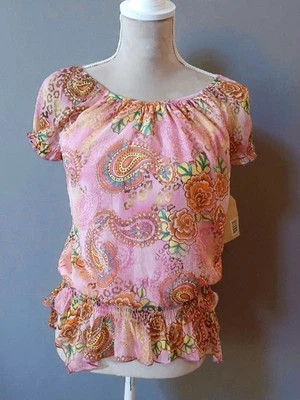 Route 66 Paisley Pink Floral Leopard Sheer Girls 14/16 XL Fairycore Whimsical - Image 1 of 4