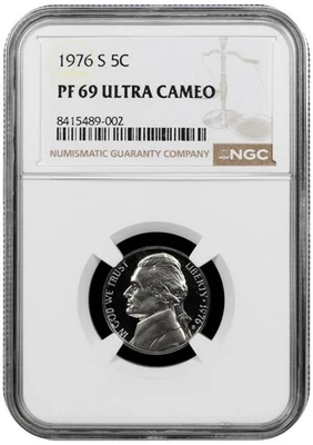 1976 S  Proof Jefferson Nickel graded by NGC PF 69 Ultra Cameo - Image 1 of 2