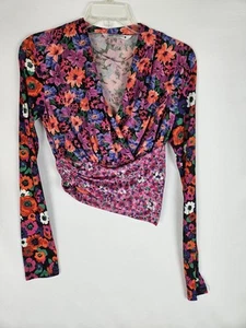 Zara Multicoloured Floral Print Top Blouse Shirt Shoulder Pads Asymmetric Size M - Picture 1 of 8