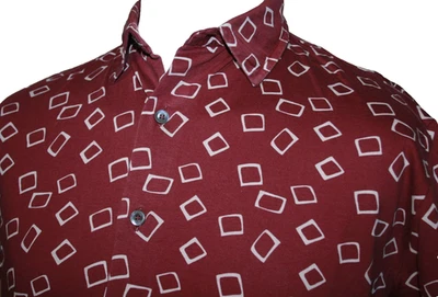 Hugo Boss Men’s Full Button Polo Shirt Geometric Burgundy Size M Short Sleeve - Image 1 of 4