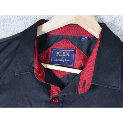 FLEX Men's Luxury Black Short Sleeve Button Up Shirt XL Retro Satin Cocktail - Image 1 of 4