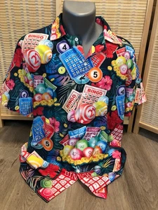 BINGO Hawaiian Button Up Shirt Medium M 100% Polyester Bright Colorful H313 - Picture 1 of 6