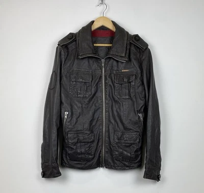 Superdry Chaqueta De Cuero Biker Hombre Talla M Marrón Cremallera Completa Top Moto Bolsillos Foto 1 de 4
