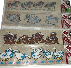 NOS Vintage Iron Ons Mixed Lot Of 4 Bunnies Geese Bears Carousel Horses - Picture 1 of 4