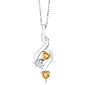 925 Sterling Silver Pendant with Chain Heart Shape Citrine Moissanite (0.67 - Picture 1 of 4