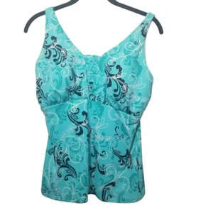 Miraclesuit Women's Pastel Green Black Floral Tankini Top Swimwear Sz 14DD - Picture 1 of 4