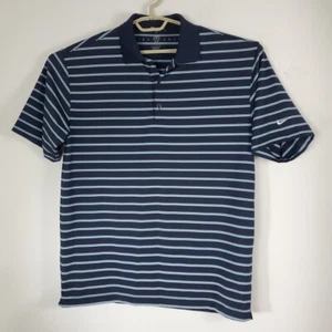 Nike Golf Polo Men's Navy Blue Striped Performance Shirt Casual Wicking Sz L EUC - Picture 1 of 7