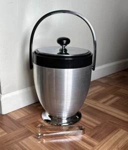 Mid-century Modern Kromex Spun Aluminum & Chrome Ice Bucket w/Tongs Excellent! - Picture 1 of 9