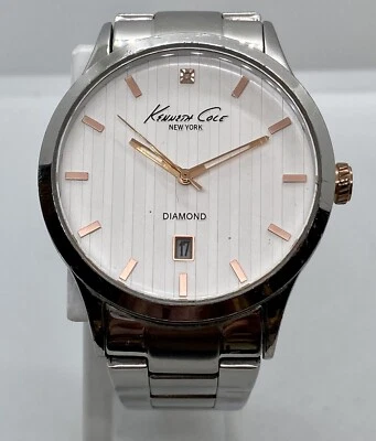 Kenneth Cole Diamond Mens Watch New Battery Date Indicator 7” Silver Band WR30M - Image 1 of 4