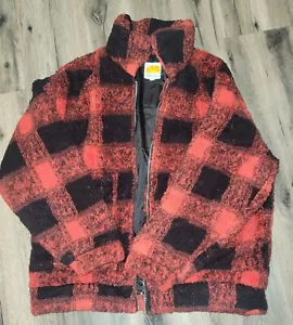 C&C Calforina Womens Buffalo Plaid Faux Fur Jacket Size Large - Picture 1 of 5