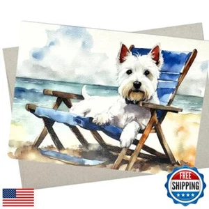 Whitman and Daughter Westie Beach Birthday Card, Westie Retirement Card (1 Pr - Picture 1 of 5