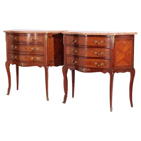 Antique French Style Louis XIV Style Kingwood Satinwood & Marble Commodes c1930 Cover