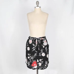 LOFT Rock S schwarz & rot Retro Blumenmuster Chiffon Kordelzug Taille Mini Sommer - Bild 1 von 5