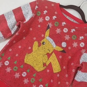 Pokemon Pikachu Christmas Holiday Youth Size M Red Long Sleeve Graphic Sweater - Picture 1 of 13