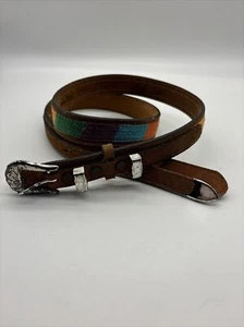 Southwestern Multicolor Y2K Vintage 40 Embroidered Leather Belt 90's Brass - Picture 1 of 15