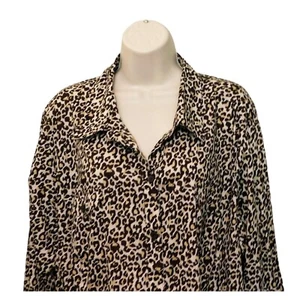 Camicetta Style & Co 24W marrone stampa animalier bottoni manica lunga 100% cotone - Foto 1 di 6