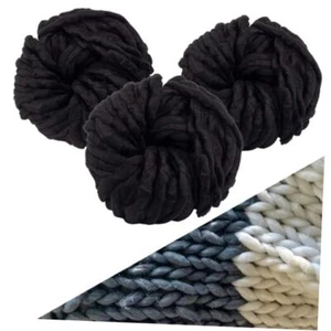 Chunky Vegan Wool Yarn 3 Pack (37 Yards Each Skein) -- Fluffy Warm Thick Black - Picture 1 of 8