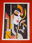 Damen Art Deco, Original zeitgenössische Malerei (A4)