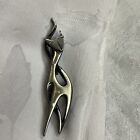 S23- 3" Tall Modernist VINTAGE MCM "THE HANDCRAFTER" SILVERTONE CAT PIN BROOCH