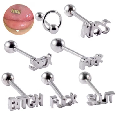 2PCS 14G Tongue Bar Tongue Studs Body Piercing Stainless Steel Punk Jewellery - Image 1 of 4