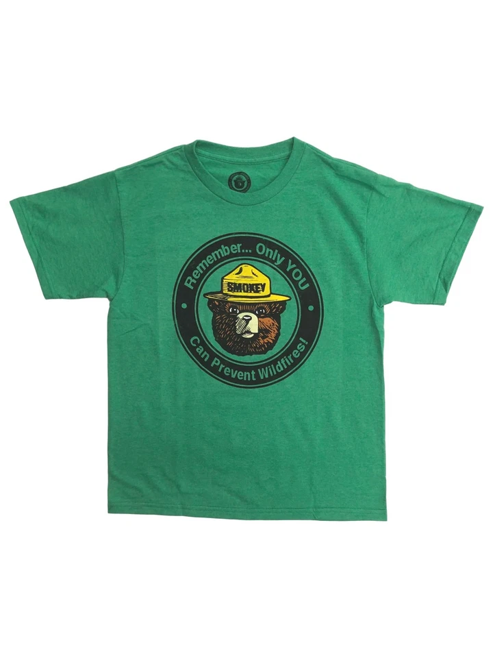 Smokey The Bear Boys Green Short Sleeve Prevent Forest Fires T-shirt Tee Small