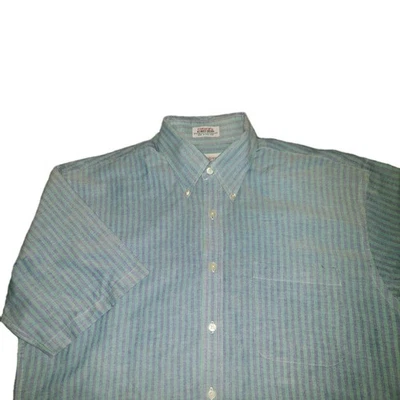 Roundtree & Yorke Dillards Mens Blended Oxford Half Sleeve Shirt Green Blue Vtg - Image 1 of 4