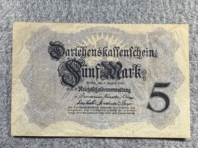 1914 Germany 5 Mark Darlehenskassenschein P47 Banknote SPC871 - Image 1 of 2