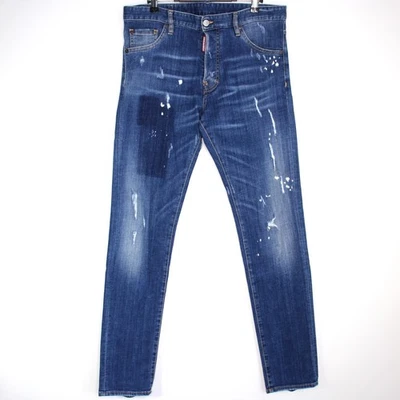 Pantalones de mezclilla ajustados Dsquared2 para hombre 34 x 33 Cool Guy pintura envejecida salpicaduras F1301 Foto 1 de 4