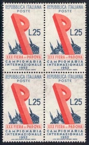 PRC_4_129. REPÚBLICA. Bloque de sello 1952 "32ª FIERA DI PADUA". Sas 693. MNH - Imagen 1 de 1