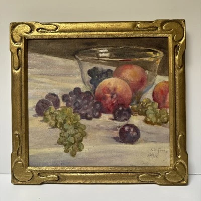 CHARLES FRIES PAINTING ANTIQUE FRUIT STILL LIFE 1935 FAMOUS IMPORTANT CALIFORNIA - Image 1 of 4