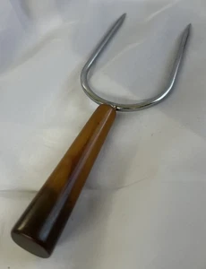 Vtg Bakelite Handle Meat Lifter Carving Fork Utensil Butter Scotch Marble 8.5" - Picture 1 of 5