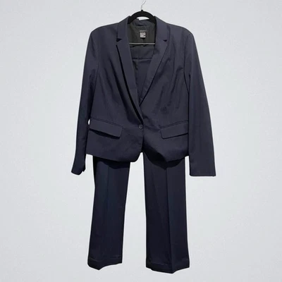 Ann Taylor Factory 16 Pinstripe Blazer Jacket + Straight Leg Pants 2PC Suit Blue - Image 1 of 4