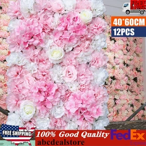 12Pcs Artificial Silk Flower Wall Panel Floral Backdrop Party Wedding Decoration - Picture 1 of 10