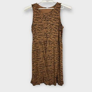 Old Navy Large A-Line Fit Flare Dress Camel Brown + Black Print Career Stretch - Bild 1 von 4