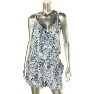 Bloomingdales Olivaceous Blue Print Surplice Casual Romper ~ M M3020 - Picture 1 of 6