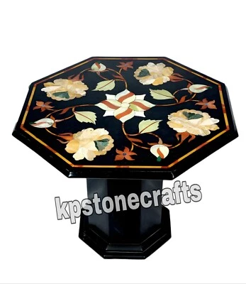 Octagon Black Marble Table Top | Handmade Abalone Shell & Carnelian Inlay - Image 1 of 4