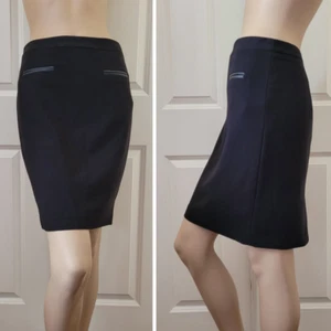 DKNY Faux Leather Trimmed Pocket Pencil Skirt SZ 0 Black - Picture 1 of 10